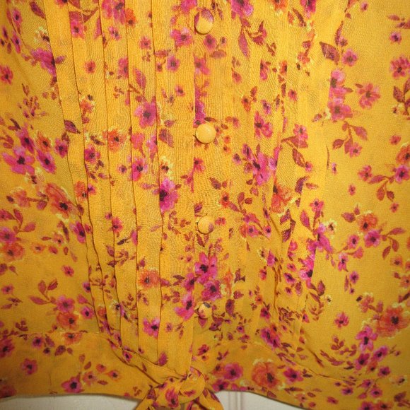 1.STATE size L Orange and Hot pink floral sheer top with banded bottom - Picture 5 of 15